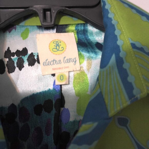 Electra Lang Psychedelic Silk-Lined Trench Coat Sz 00 - Picture 3 of 4